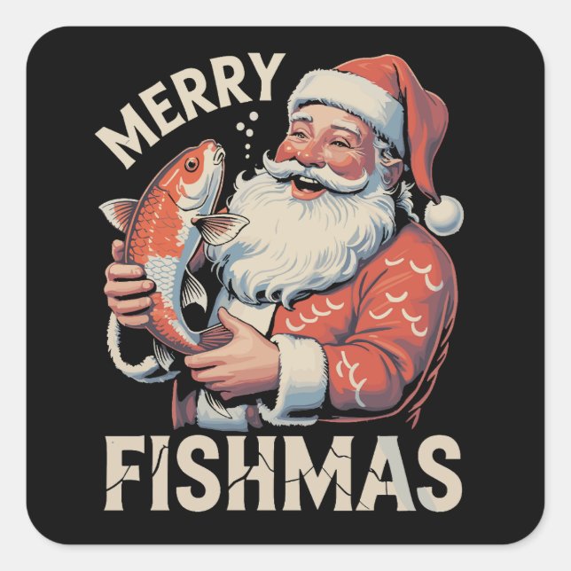 Merry Fishmas Funny Christmas Santa Claus Fishing  Square Sticker (Front)