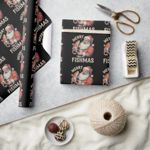 Merry Fishmas Funny Christmas Santa Claus Fishing Wrapping Paper