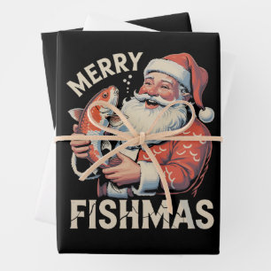 Merry Fishmas Funny Christmas Santa Claus Fishing  Wrapping Paper Sheet
