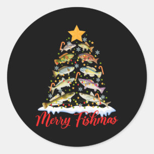 Merry Fishmas Funny Christmas Tree Lights Fish Fis Classic Round Sticker