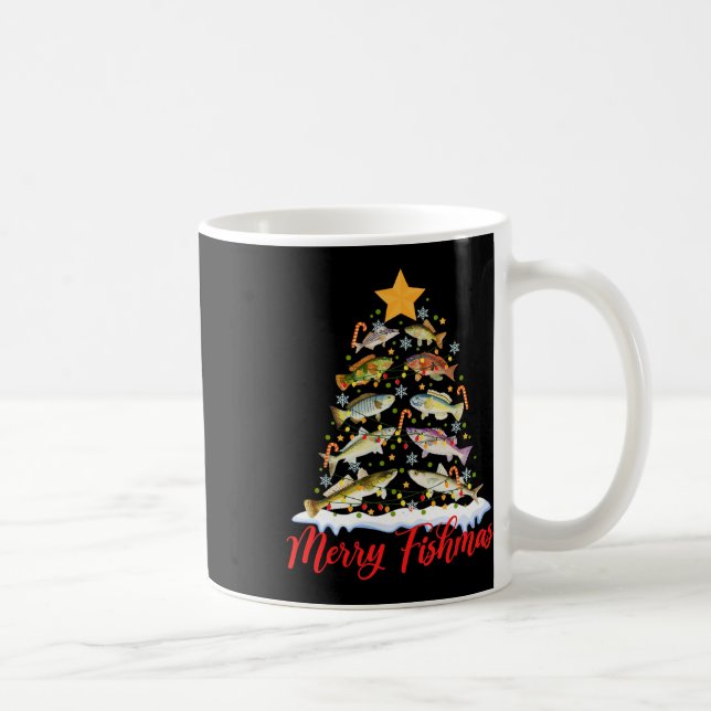 Merry Fishmas Funny Christmas Tree Lights Fish Fis Coffee Mug (Right)