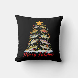 Merry Fishmas Funny Christmas Tree Lights Fish Fis Cushion