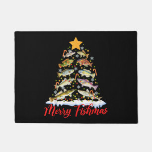 Merry Fishmas Funny Christmas Tree Lights Fish Fis Doormat