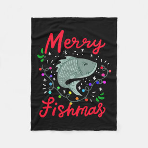 Merry Fishmas Funny Christmas Tree Lights Fish Fis Fleece Blanket