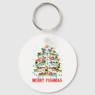 Merry Fishmas Funny Christmas Tree Lights Fish Fis Key Ring