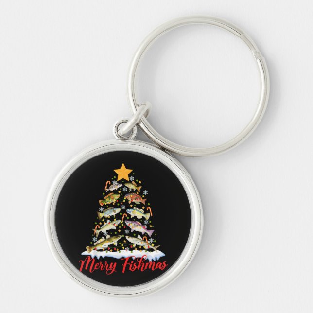 Merry Fishmas Funny Christmas Tree Lights Fish Fis Key Ring (Front)