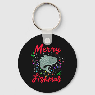 Merry Fishmas Funny Christmas Tree Lights Fish Fis Key Ring