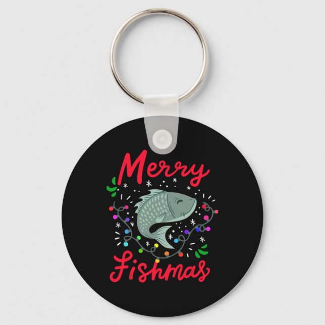Merry Fishmas Funny Christmas Tree Lights Fish Fis Key Ring (Front)