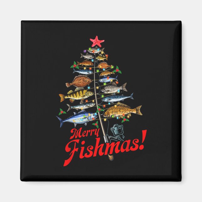 Merry Fishmas Funny Christmas Tree Lights Fish Fis Magnet (Front)