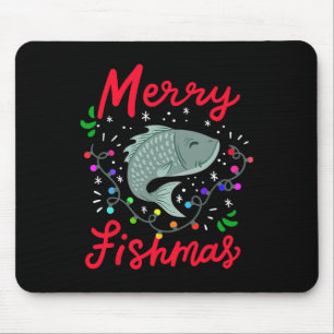 Merry Fishmas Funny Christmas Tree Lights Fish Fis Mouse Pad