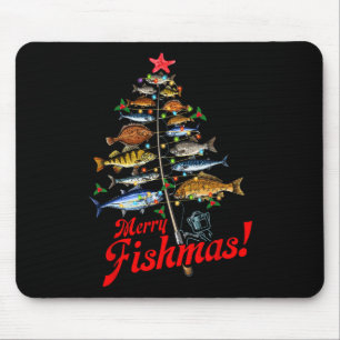 Merry Fishmas Funny Christmas Tree Lights Fish Fis Mouse Pad