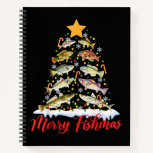 Merry Fishmas Funny Christmas Tree Lights Fish Fis Notebook