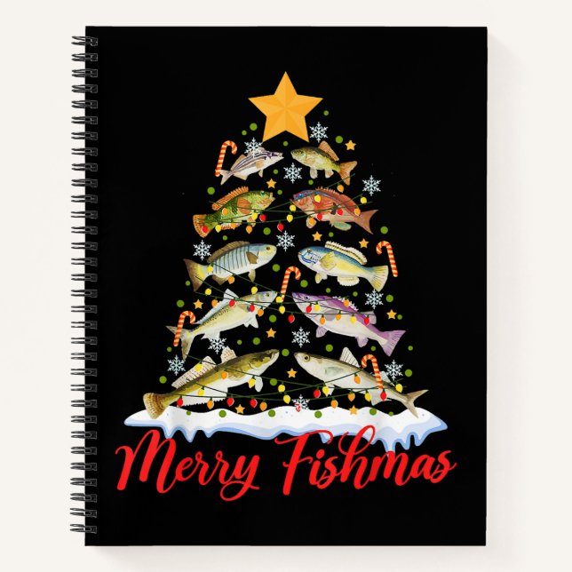 Merry Fishmas Funny Christmas Tree Lights Fish Fis Notebook (Front)