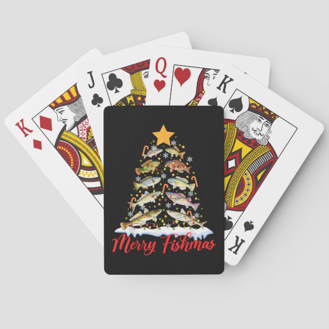 Merry Fishmas Funny Christmas Tree Lights Fish Fis Playing Cards (Back)