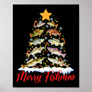Merry Fishmas Funny Christmas Tree Lights Fish Fis Poster