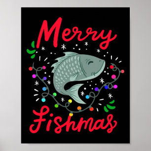 Merry Fishmas Funny Christmas Tree Lights Fish Fis Poster