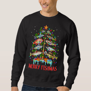 Merry Fishmas Funny Christmas Tree Lights Fish Fis Sweatshirt
