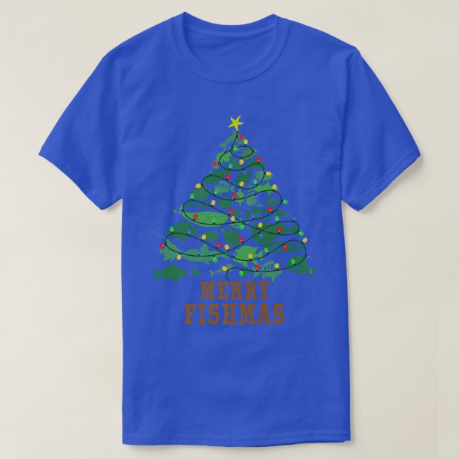 Merry Fishmas Funny Christmas Tree Lights Fish Fis T-Shirt (Design Front)