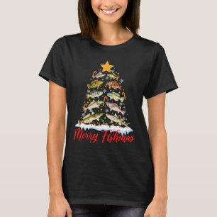 Merry Fishmas Funny Christmas Tree Lights Fish Fis T-Shirt