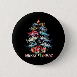 Merry Fishmas Funny Christmas Tree Lights Fishing 6 Cm Round Badge