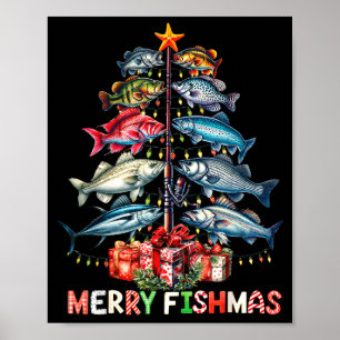 Merry Fishmas Funny Christmas Tree Lights Fishing Poster