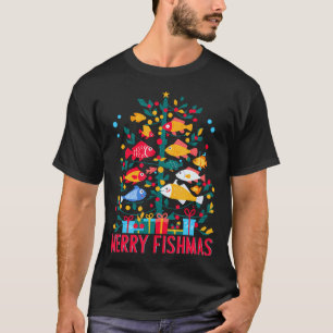 Merry Fishmas Funny Christmas Tree Lights Fishing T-Shirt