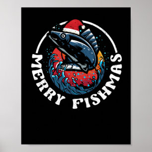 Merry Fishmas Funny Fish Christmas Fishing Xmas Poster