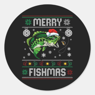 Merry Fishmas Funny Fish Fishing Fisherman Ugly Ch Classic Round Sticker