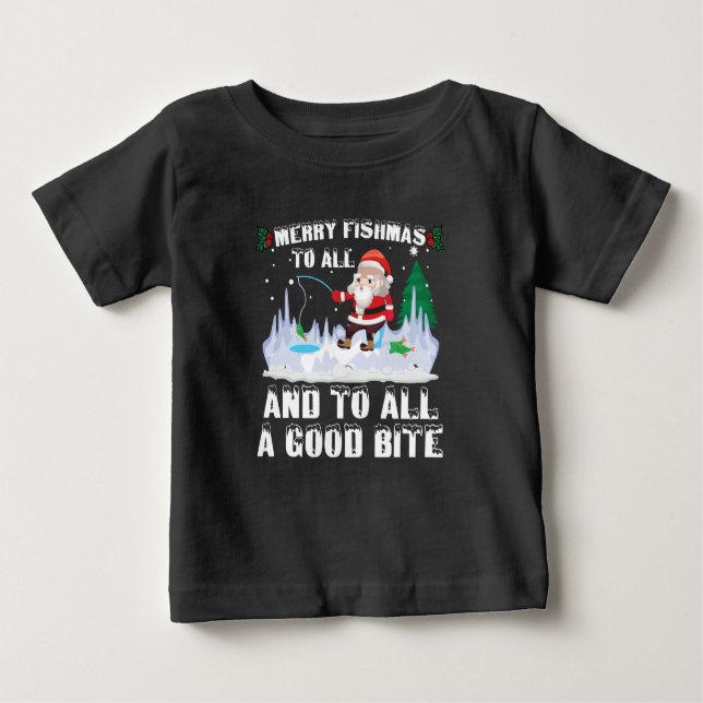 Merry Fishmas Funny Fish Fishing Fisherman Xmas Baby T-Shirt (Front)