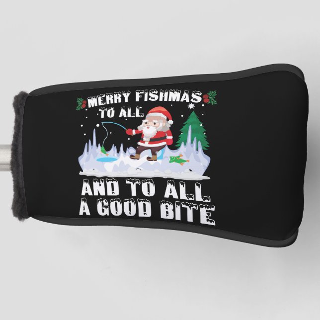 Merry Fishmas Funny Fish Fishing Fisherman Xmas Golf Head Cover (Front)
