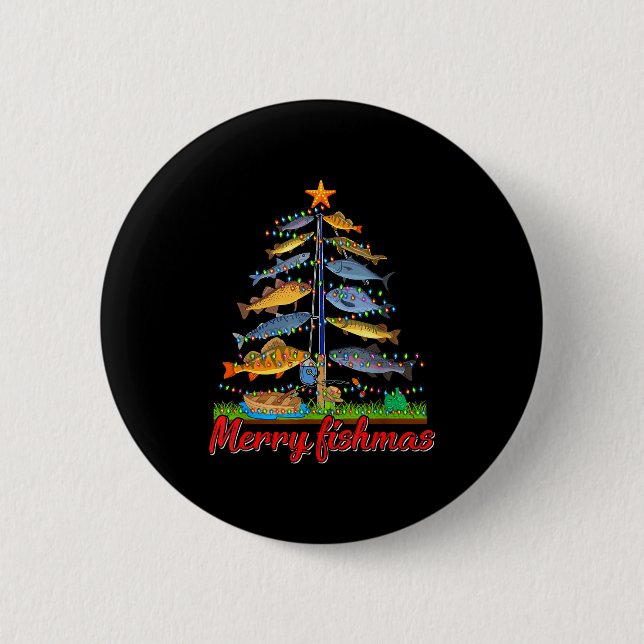 Merry Fishmas Funny Fisher Christmas Tree Fishing  6 Cm Round Badge (Front)
