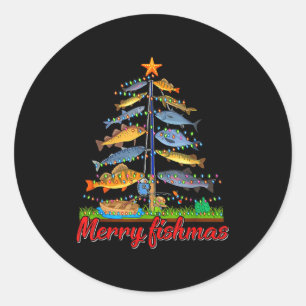Merry Fishmas Funny Fisher Christmas Tree Fishing  Classic Round Sticker