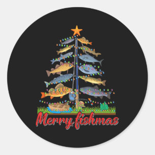 Merry Fishmas Funny Fisher Christmas Tree Fishing  Classic Round Sticker