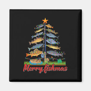 Merry Fishmas Funny Fisher Christmas Tree Fishing Magnet