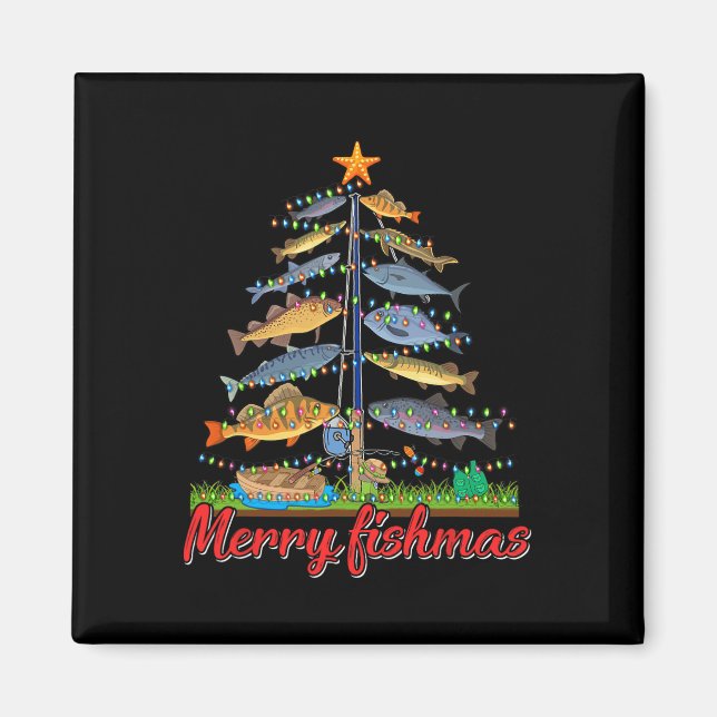 Merry Fishmas Funny Fisher Christmas Tree Fishing  Magnet (Front)