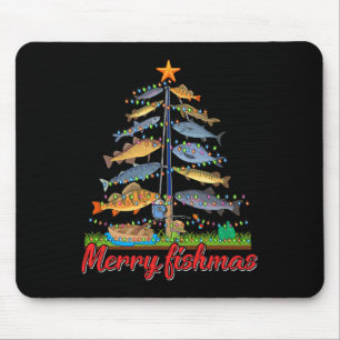 Merry Fishmas Funny Fisher Christmas Tree Fishing Mouse Pad