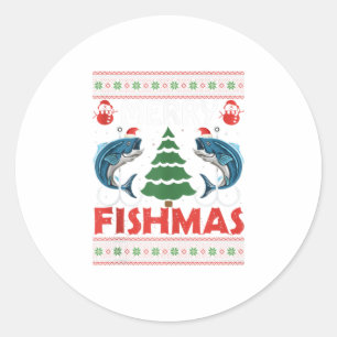Merry Fishmas Funny Fishing Christmas Classic Round Sticker