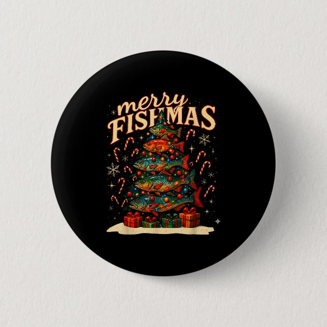 Merry Fishmas Funny Fishing Christmas Design  6 Cm Round Badge (Front)