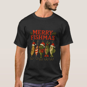 Merry Fishmas Funny Fishing Christmas Holiday Pun T-Shirt