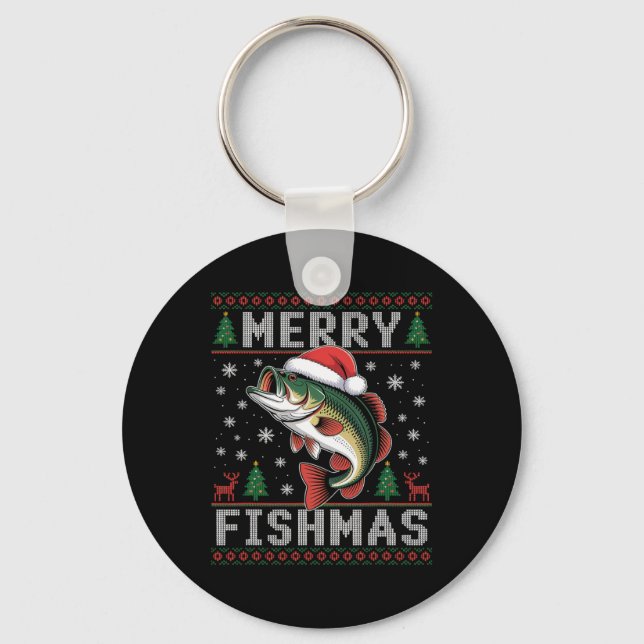 Merry Fishmas Funny Fishing Christmas  Key Ring (Front)