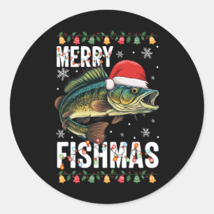 Merry Fishmas Funny Fishing Christmas Pajama Fishe Classic Round Sticker