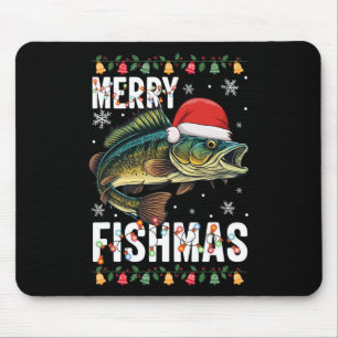 Merry Fishmas Funny Fishing Christmas Pajama Fishe Mouse Pad
