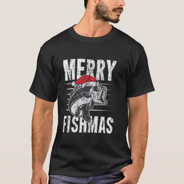 Merry Fishmas Funny Fishing Christmas  T-Shirt (Front)