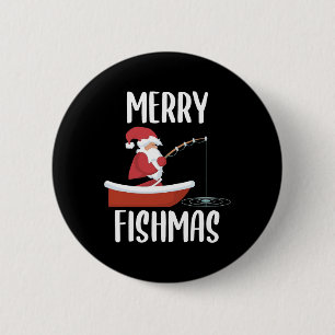 Merry Fishmas Funny Santa Fishing Fisherman Christ 6 Cm Round Badge