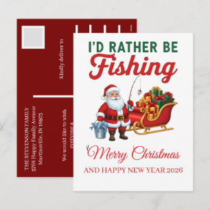 Merry Fishmas Funny Santa Fishing Holiday Photo Postcard