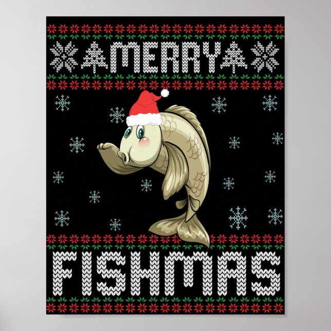 Merry Fishmas Funny Ugly Christmas Sweater Fish Poster (Front)