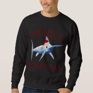 Merry Fishmas Marlin Santa Hat Christmas Sweatshirt