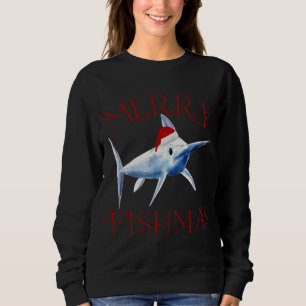 Merry Fishmas Marlin Santa Hat Christmas Sweatshirt