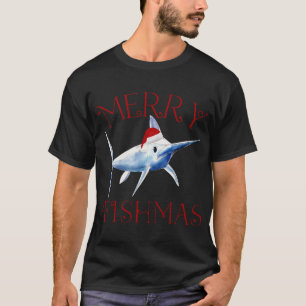Merry Fishmas Marlin Santa Hat Christmas T-Shirt