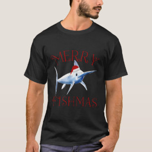 Merry Fishmas Marlin Santa Hat Christmas T-Shirt